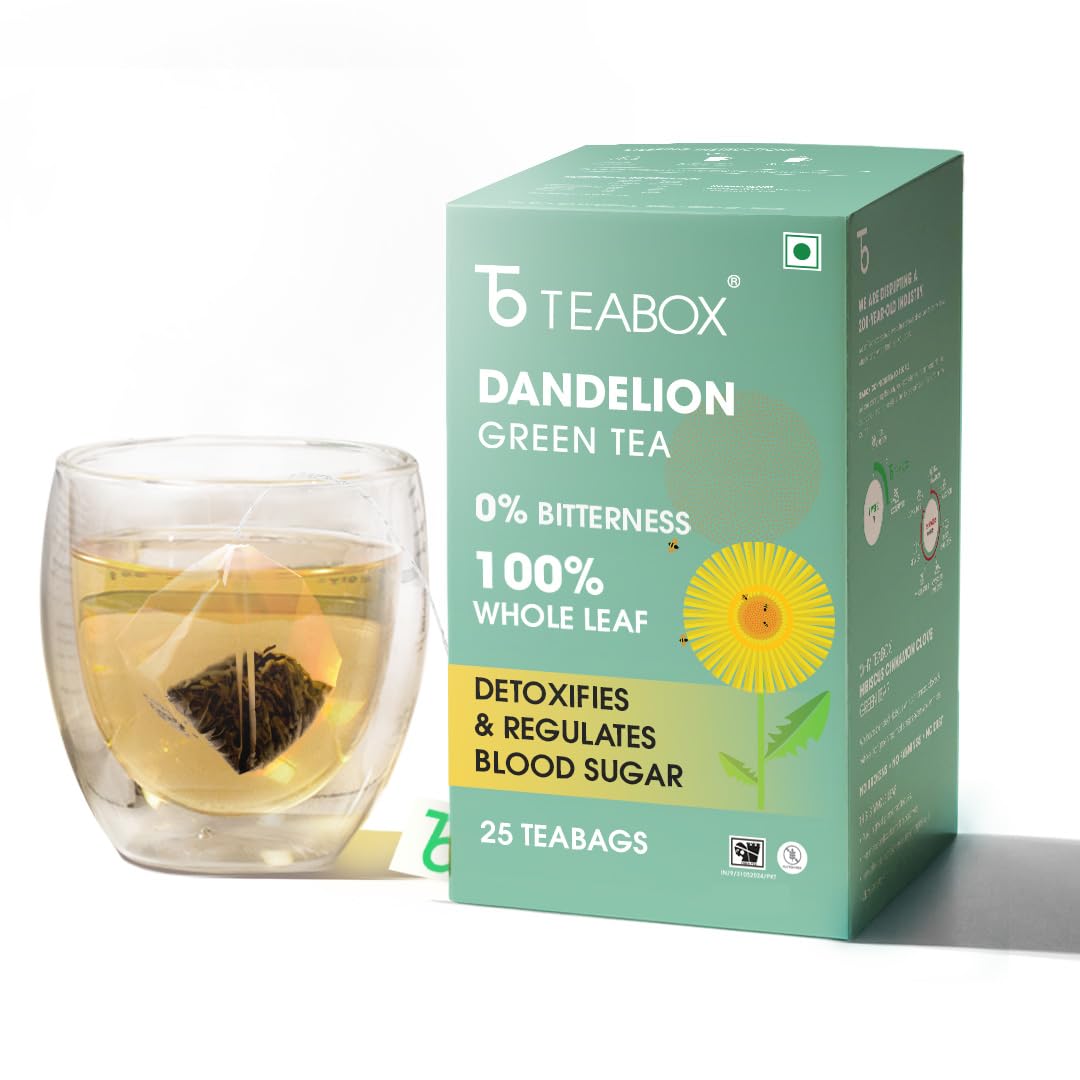 Teabox Enhanced Darjeeling Green Tea With Dandelion Roots | 100% Whole Leaf & 0% Bitterness | Green Tea From The Himalayas | 25 Tea Bags (Low Caffeine)