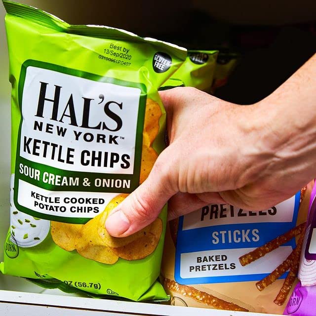 Hal'S New York Kettle Cooked Gluten Free Sour Cream & Onion Flavored Potato Chip Crisps, 2 Oz (Pack Of 6)