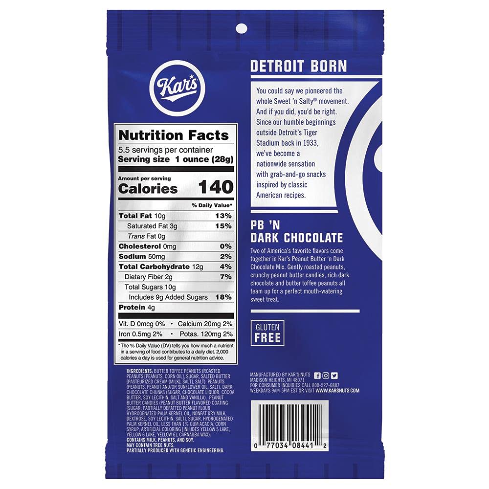 Kars Nuts Peanut Butter N Dark Chocolate Trail Mix, 5.5 oz - Resealable Pouch (Pack of 12), Gluten-Free Trail Mix Snack