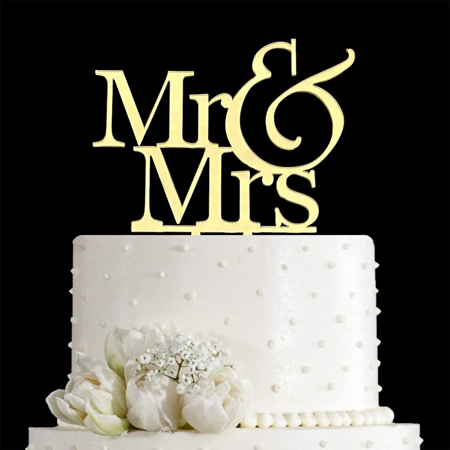 JIEEIN Mr and Mrs Cake Topper, Bride and Groom Sign, Mirror Gold Acrylic, 1 Count, Model NJ-0498