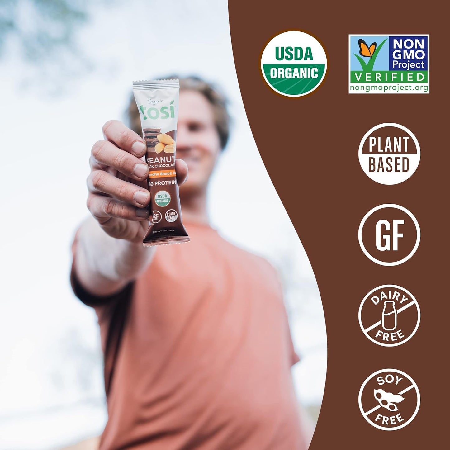 Tosi Cashew Coconut and Dark Chocolate Peanut Protein Bars Combo, Plant Based with Nuts, Gluten-Free Crunchy Snacks, Vegan, Orga