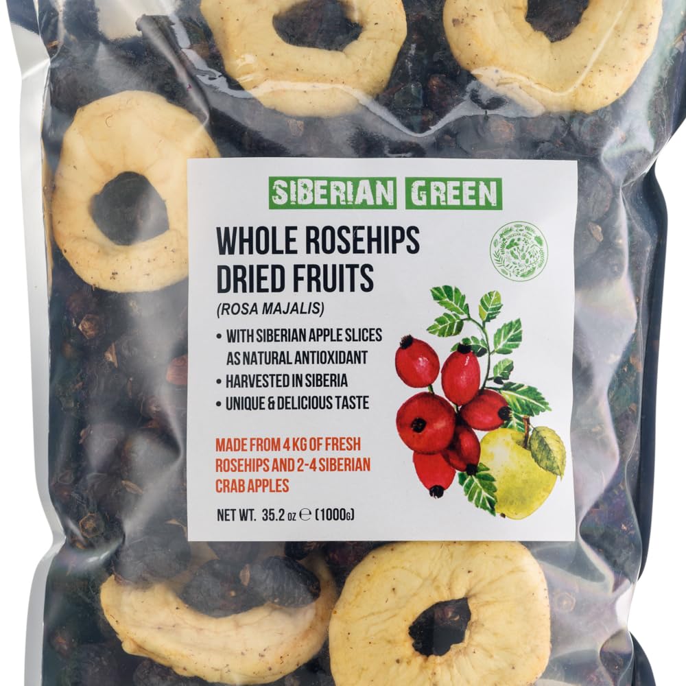 Siberian Green Dried Rose Hips Whole Seeds - Herbal Tea 1 kg (2.2 lbs) - Dark Red Brown