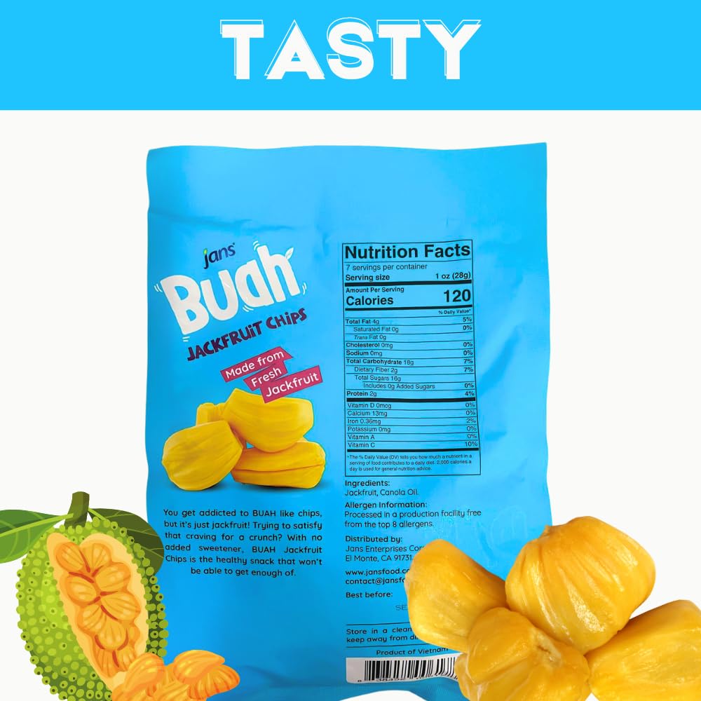 Jan'S Buah Dried Jackfruit Bites - Experience Real Fruit, Gluten-Free, Sweet & Crunchy, Ready-To-Eat, Perfect For Anytime Snacki