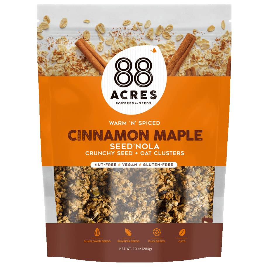 88 Acres Seed Granola - Gluten Free, Nut Free, Non GMO, Vegan Breakfast Cereal - 10 Ounce Pack - Cinnamon Maple