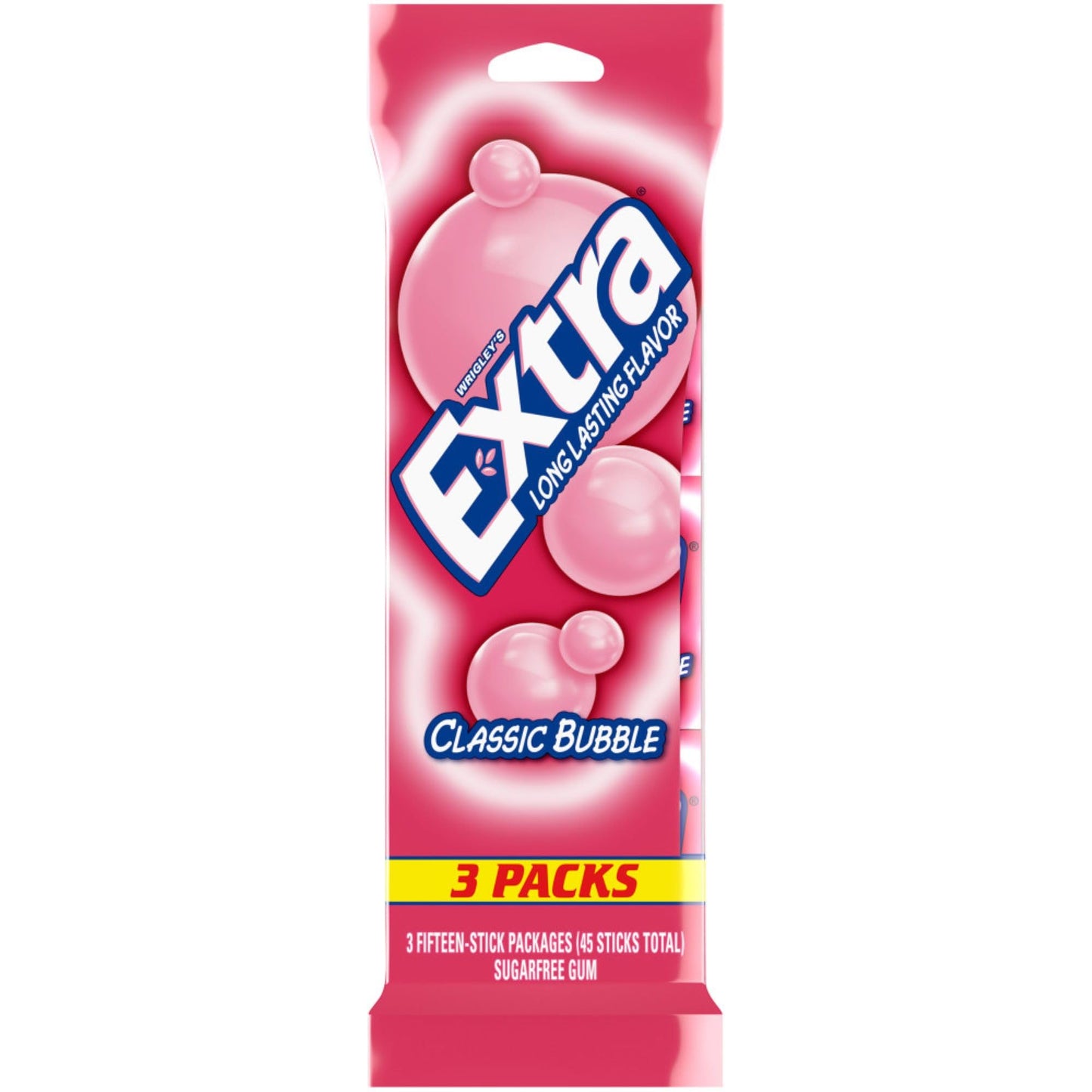 EXTRA Classic Bubble Sugar Free Chewing Gum  15 Sticks (3 Pack)