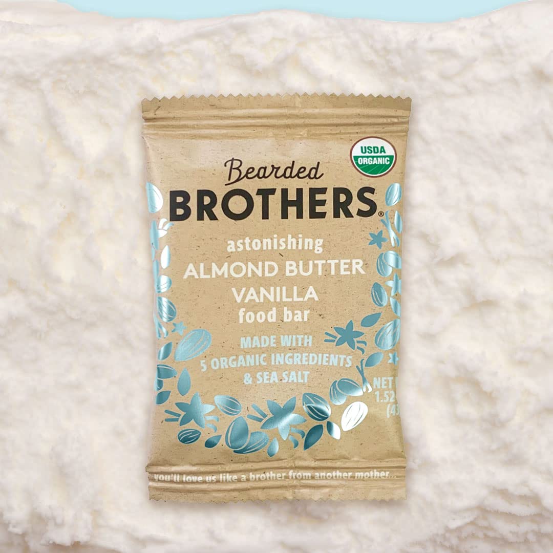 Bearded Brothers Organic Vegan Protein Energy Bars, Almond Butter Vanilla, Gluten Free, 12 Count