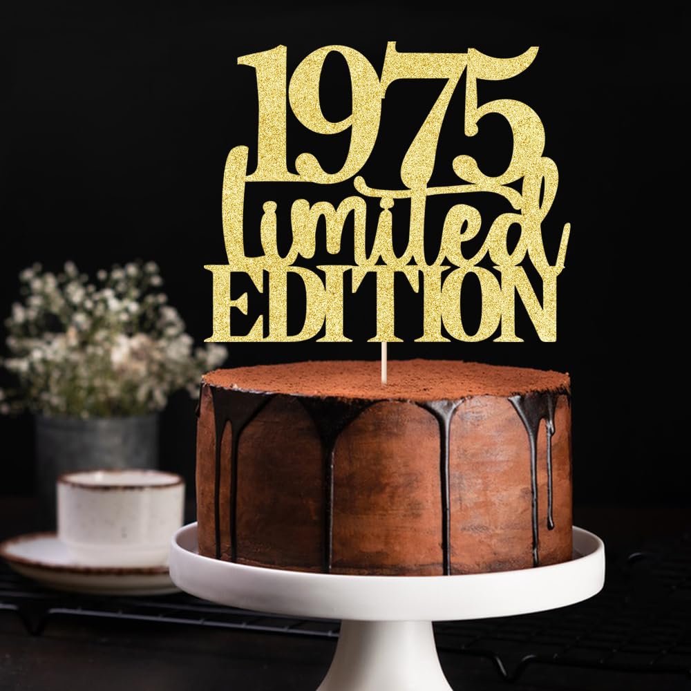 Yetxel 1975 Cake Topper - Limited Edition Golden Glitter Decoration for 50th Birthday Celebration