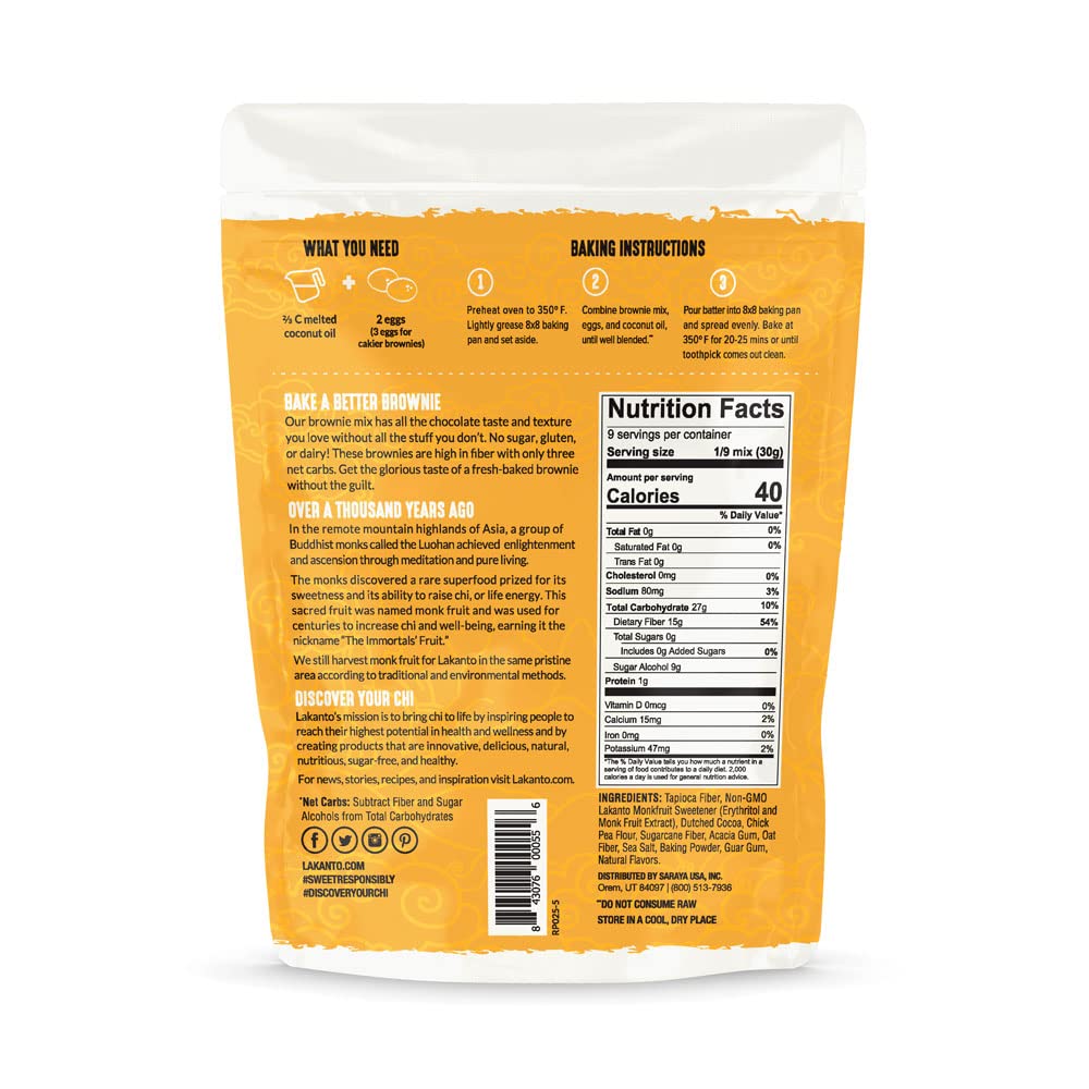 Lakanto Sugar Free Brownie Mix - Sweetened with Monk Fruit Sweetener, Keto Diet Friendly, Delicious Dutched Cocoa, High in Fiber