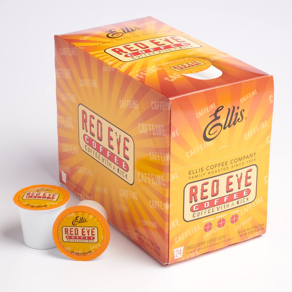 ELLIS COFFEE Red Eye Double Caffeinated Dark Roast Coffee Pods for K-Cups, 24 Ounce (Pack of 1)
