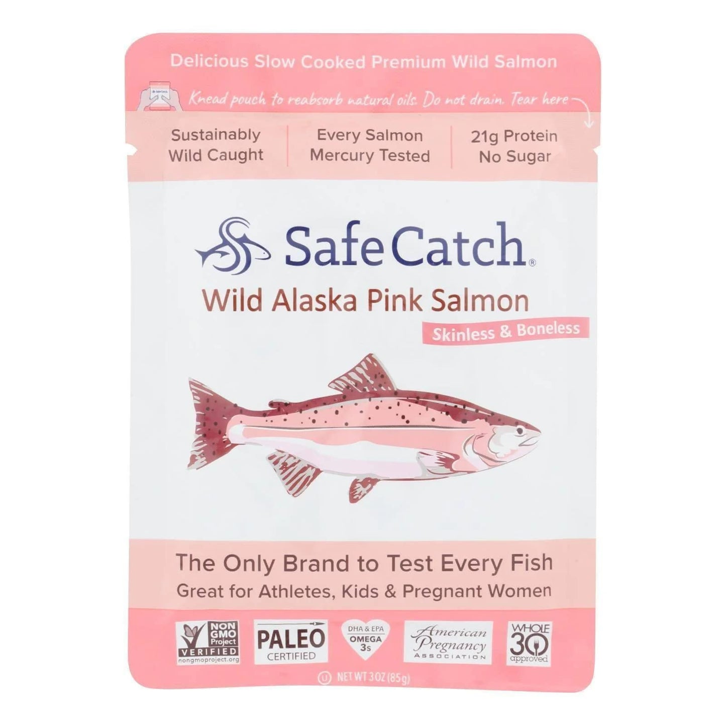 Safe Catch - Premium Skinless & Boneless Wild Alaska Pink Salmon Pouch - 3 Oz.