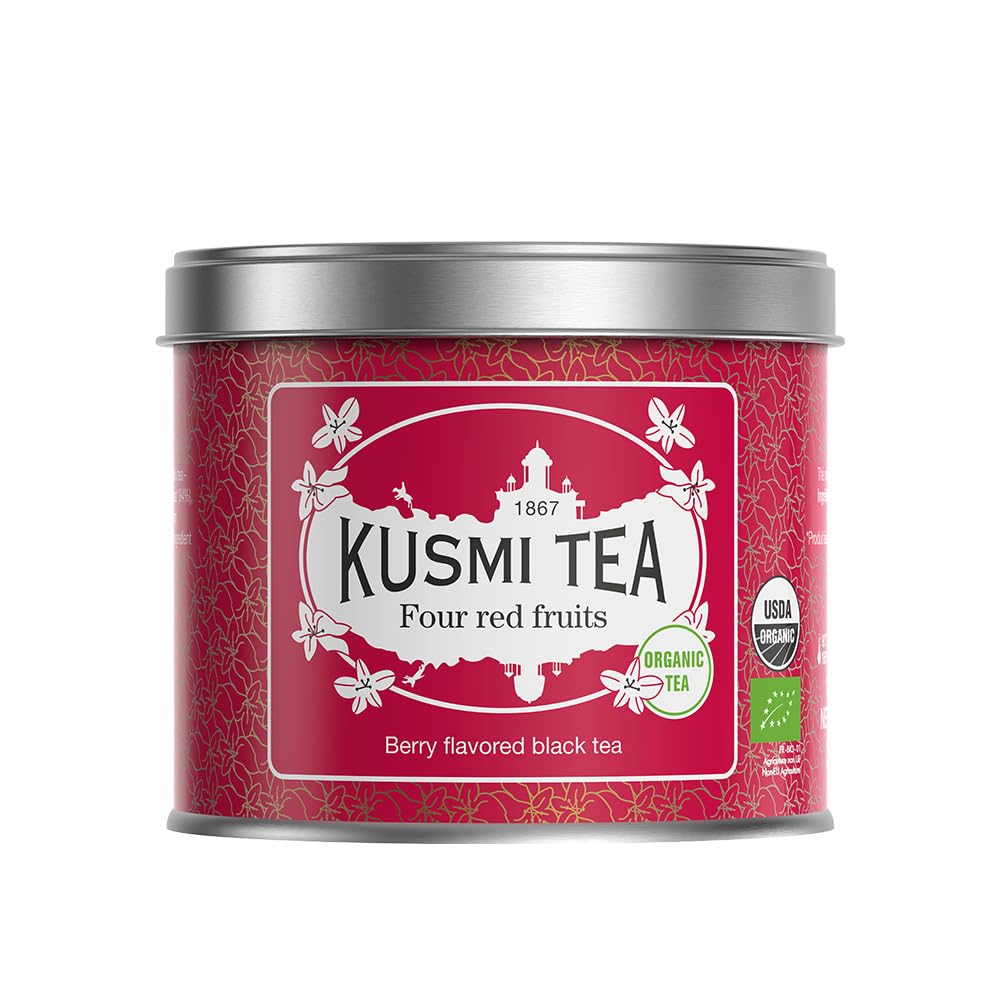 Kusmi Tea - Four Red Fruits - Organic Black Tea - Flavored with Strawberries, Raspberries, Redcurrants & Cherries - Smooth, Flav