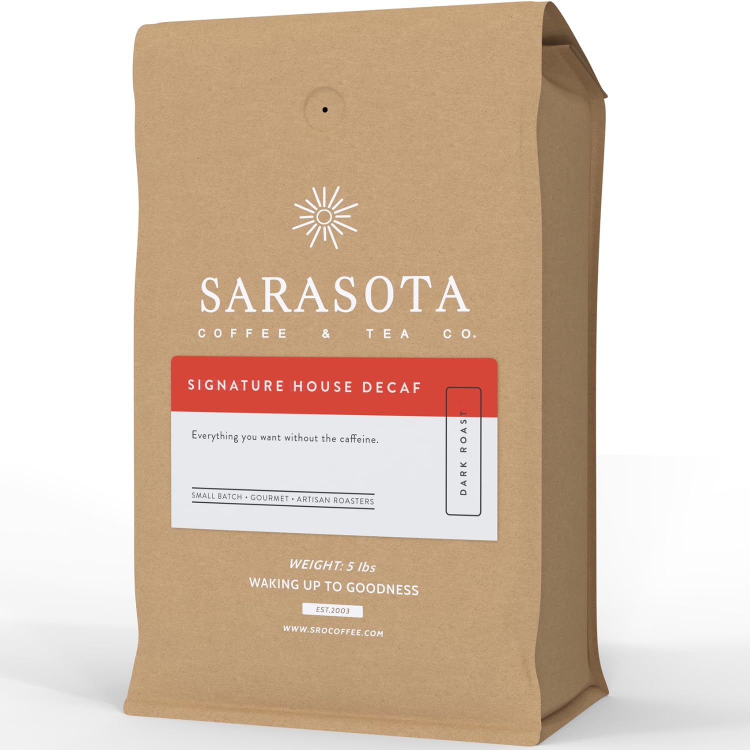 Sarasota Coffee Whole Bean Decaf | Dark Roast Gourmet Decaffeinated Coffee Beans | Low Acid, Mold Free, Specialty Grade Bulk Bea