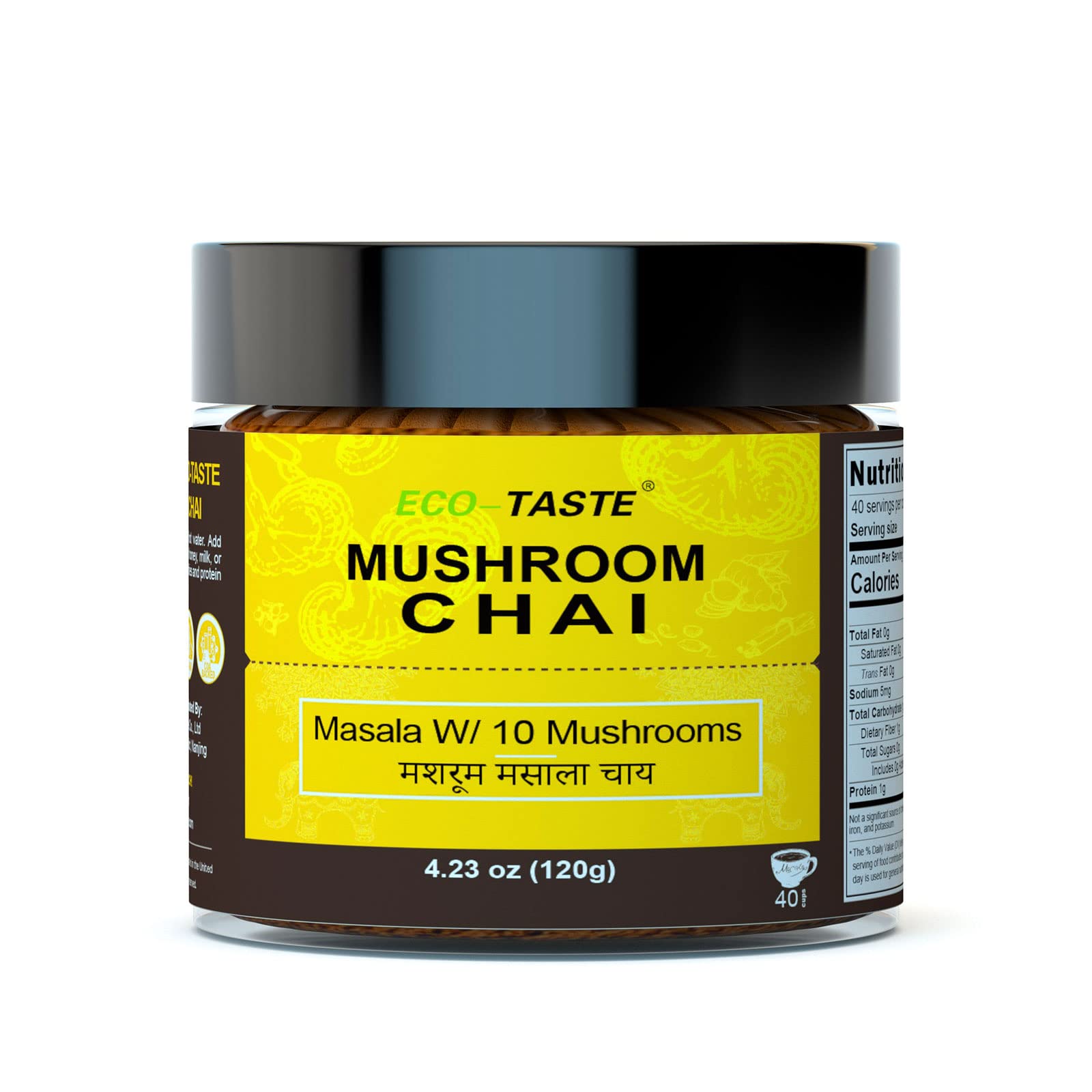 Mushroom Chai - 40 Servings, 10 Mushrooms Extract Powder With Masala Chai - Coffee Alternative, 120G