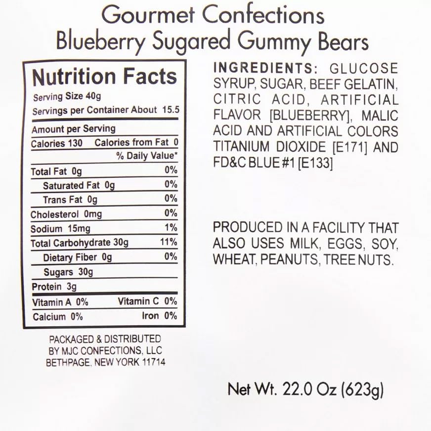 The Hampton Popcorn Company Blueberry Gummy Bears, 22 Ounce Resealable Bag, Light Blue