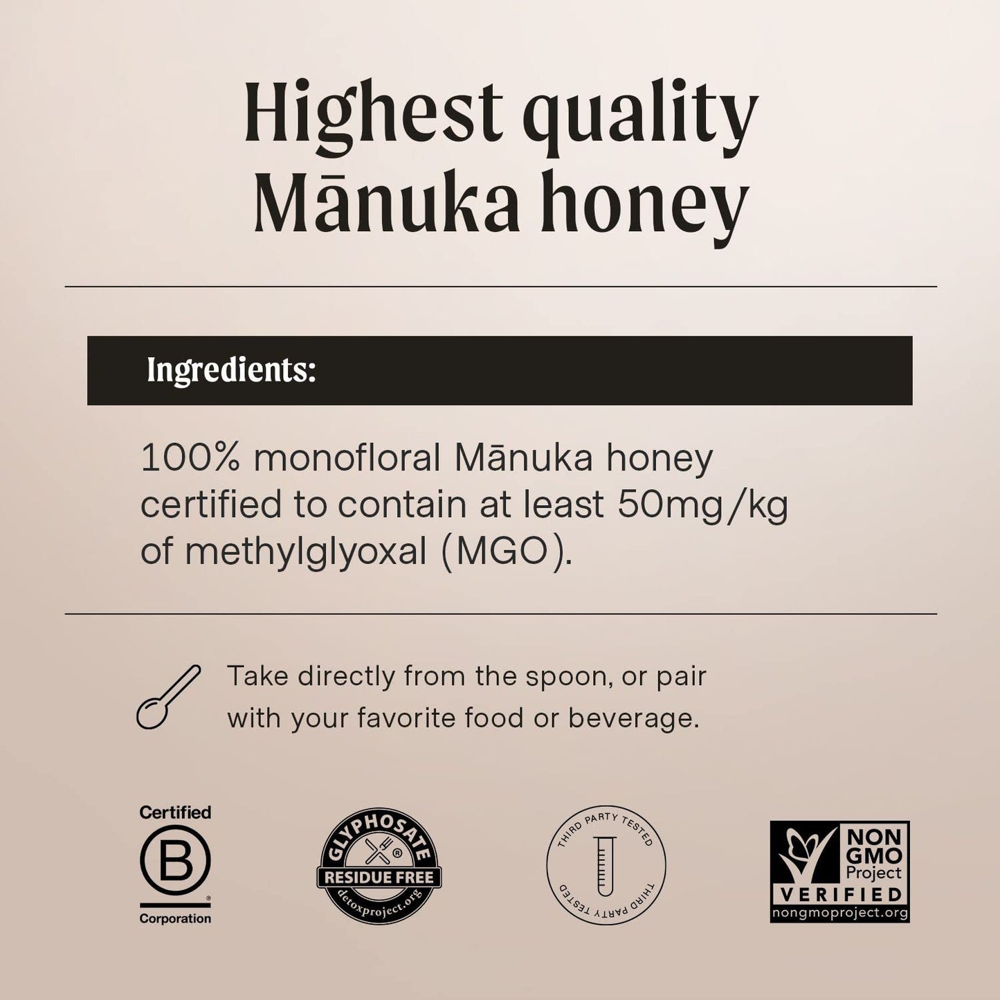 Manukora Raw Manuka Honey, Mgo 50+, New Zealand Honey, Non-Gmo, Traceable From Hive To Hand, Daily Wellness Support - 500G (1.1