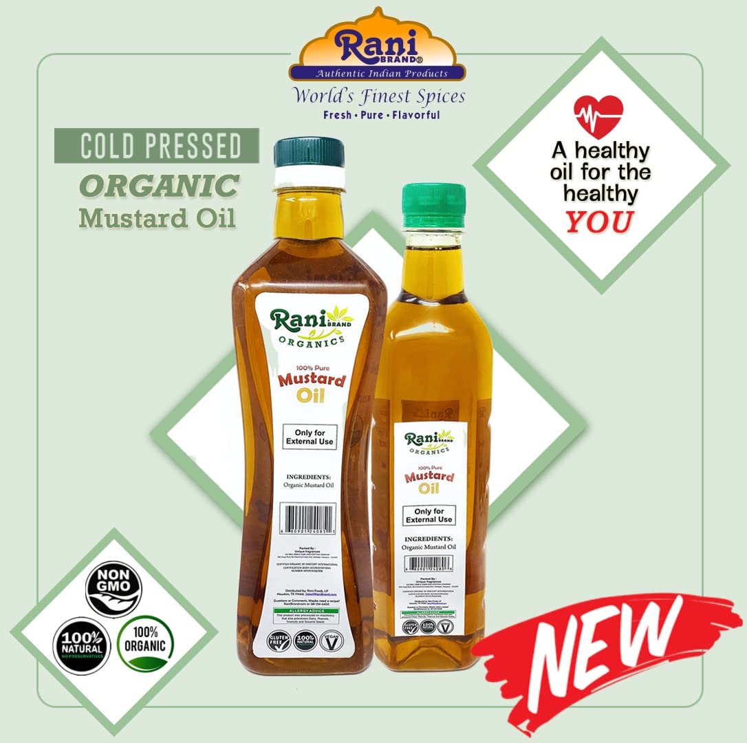Rani Organic Mustard Oil (Cold Pressed) 16.9Oz (500Ml) ~ 100% Natural | Vegan | Gluten Free | Non-Gmo | Indian Origin