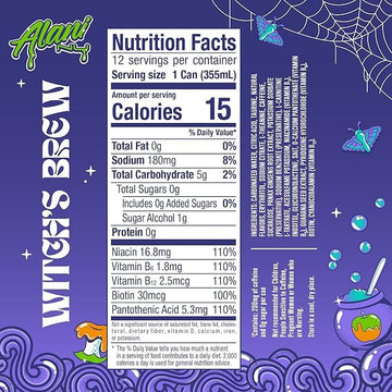 New Alani Energy Drink Witches Brew, Sugar Free, Low Calorie Energy Drinks, 12 Fl Oz Cans, 6 Pack