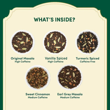Vahdam, Assorted Chai Tea Bags Sampler (5 Flavors, 20 Ecofriendly Pyramid Tea Bags) I Valentines Day Gift Ideas For Women & Men | Masala Chai Tea Varieties From India | Gluten Free & Non Gmo