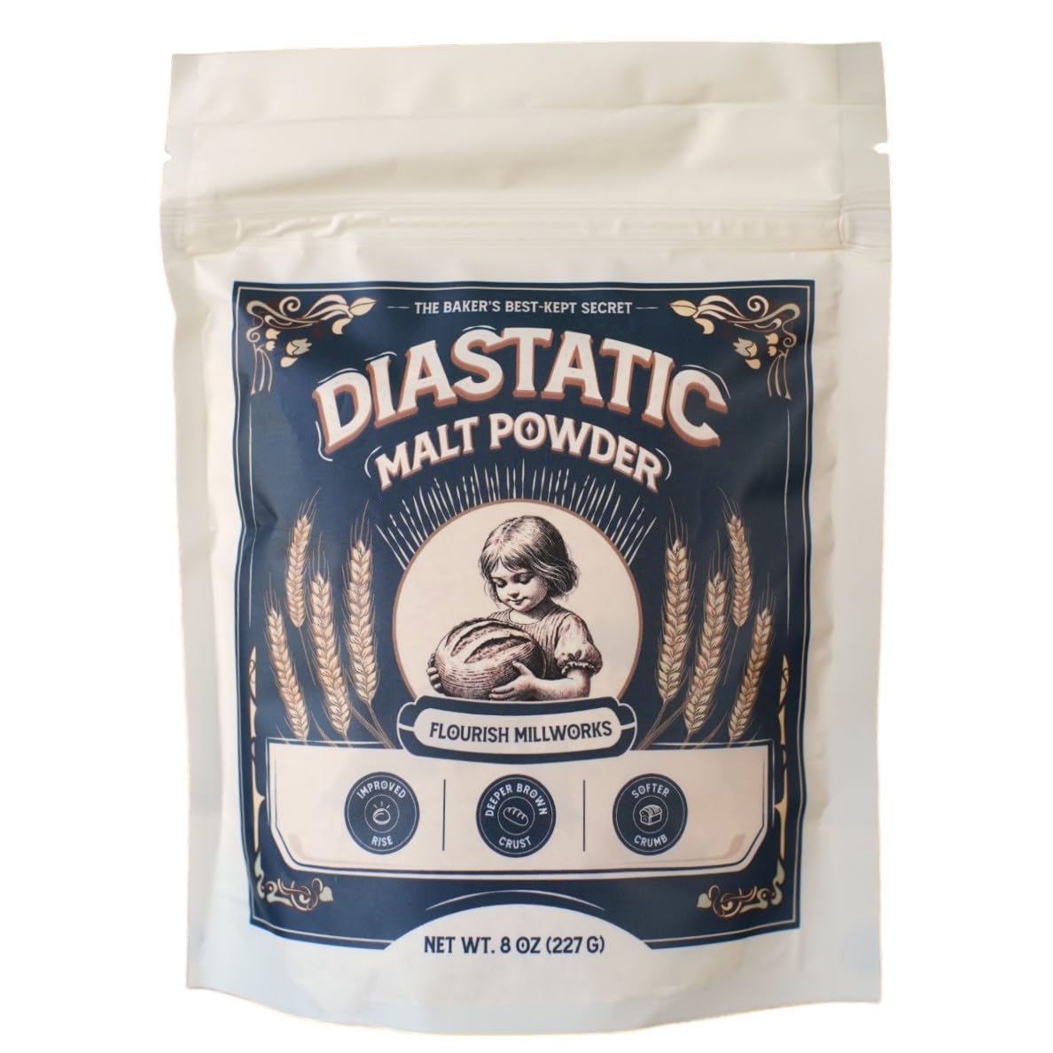 Flourish Millworks Diastatic Malt Powder - 8oz - Premium Baking Enhancer & Dough Improver - The Baker's Best-Kept Secret for Per