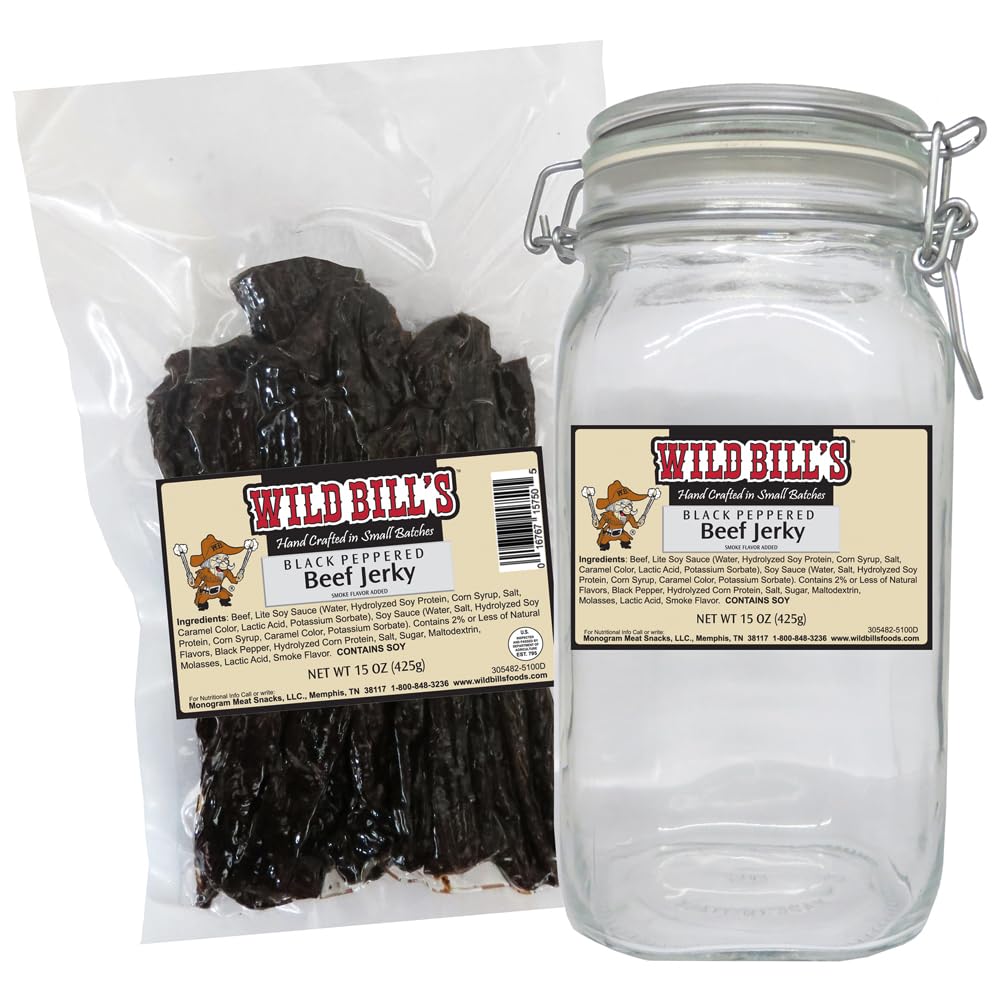 Wild Bills Black Pepper Beef Jerky Starter Kit - 15oz Bag and Jar