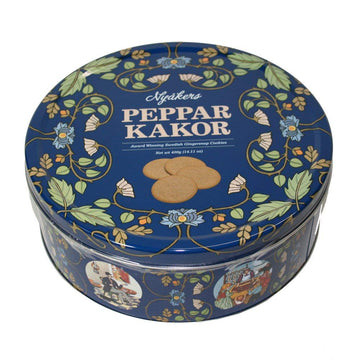 Nyakers Swedish Ginger Snaps Cookies - Organic Vegan Dairy-Free - 14.11 Ounce - Gift Tin for Birthday or Christmas - Blue