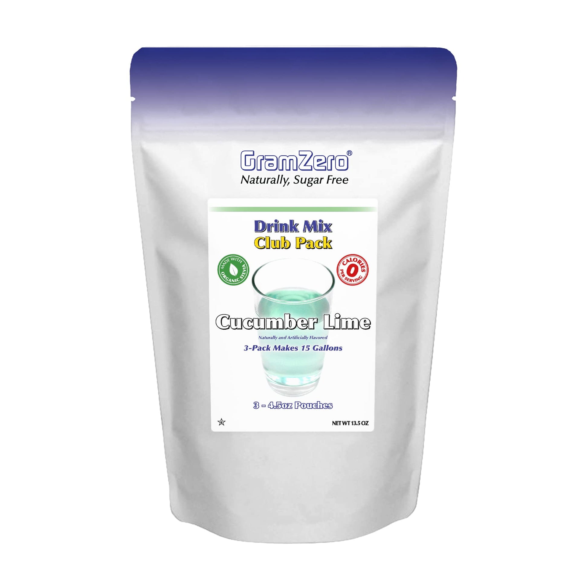 Gramzero Cucumber Lime Zero Calorie Sugar Free Drink Mix, Great For Nutrition Club Loaded Teas, Stevia Sweetened