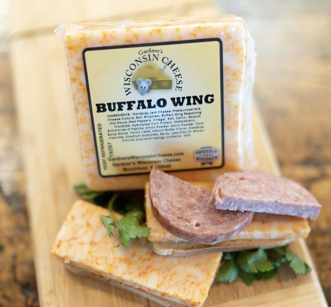 Gardners Wisconsin Cheese and Sausage, Wisconsin Cheese and Sausage Sampler - Contains; Buffalo Wing Cheese, 8 Year Super Sharp