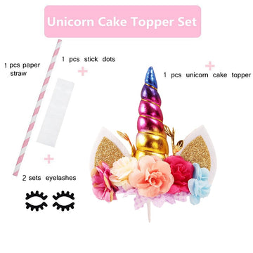 Nishine Rose Floral Unicorn Cake Topper Birthday Party Cake Decoration (Rainbow)