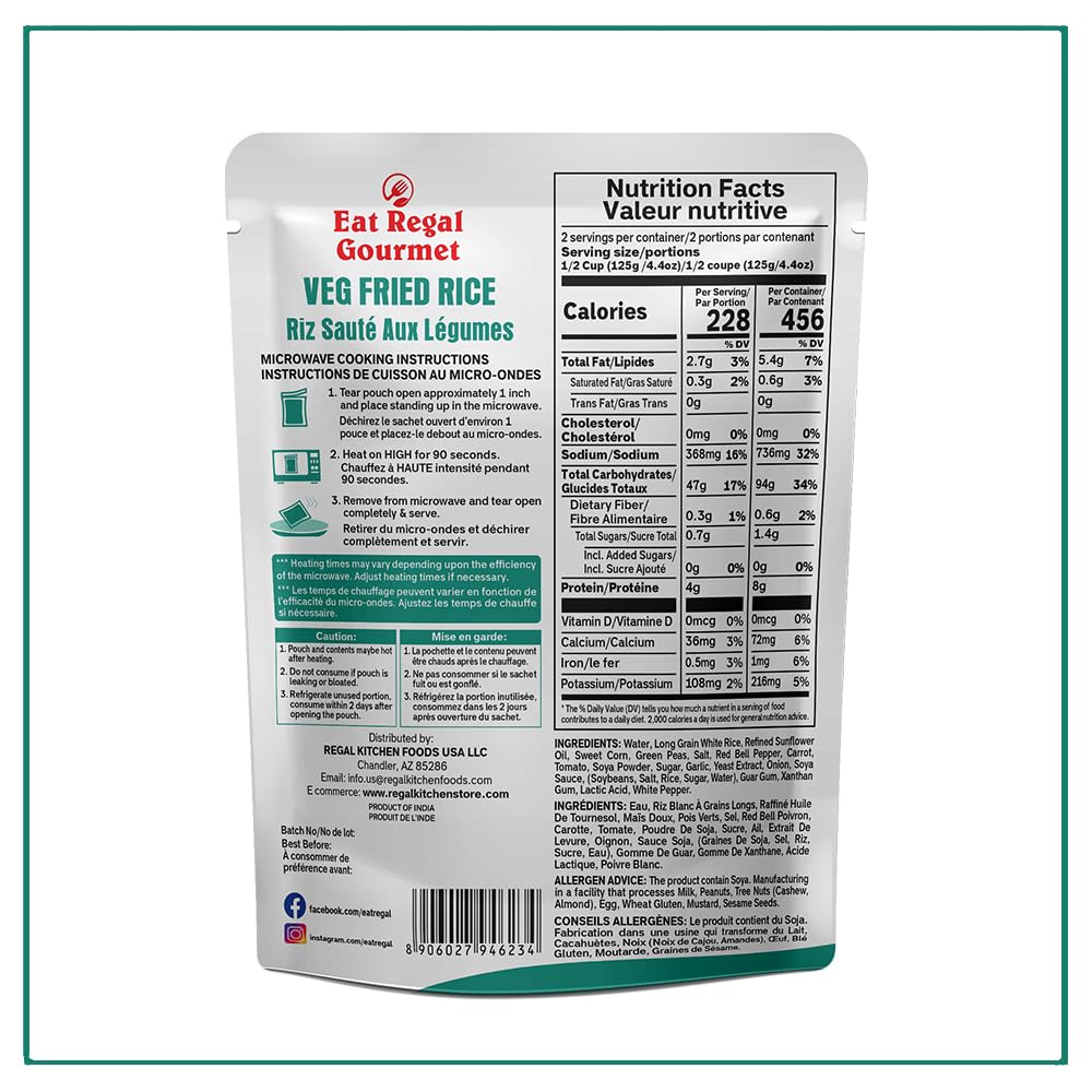 Eat Regal Veg Fried Rice - Microwavable, Ready In 90 Seconds, Pack Of 6 (8.8Oz) | Instant & Flavored Rice | Side Dish