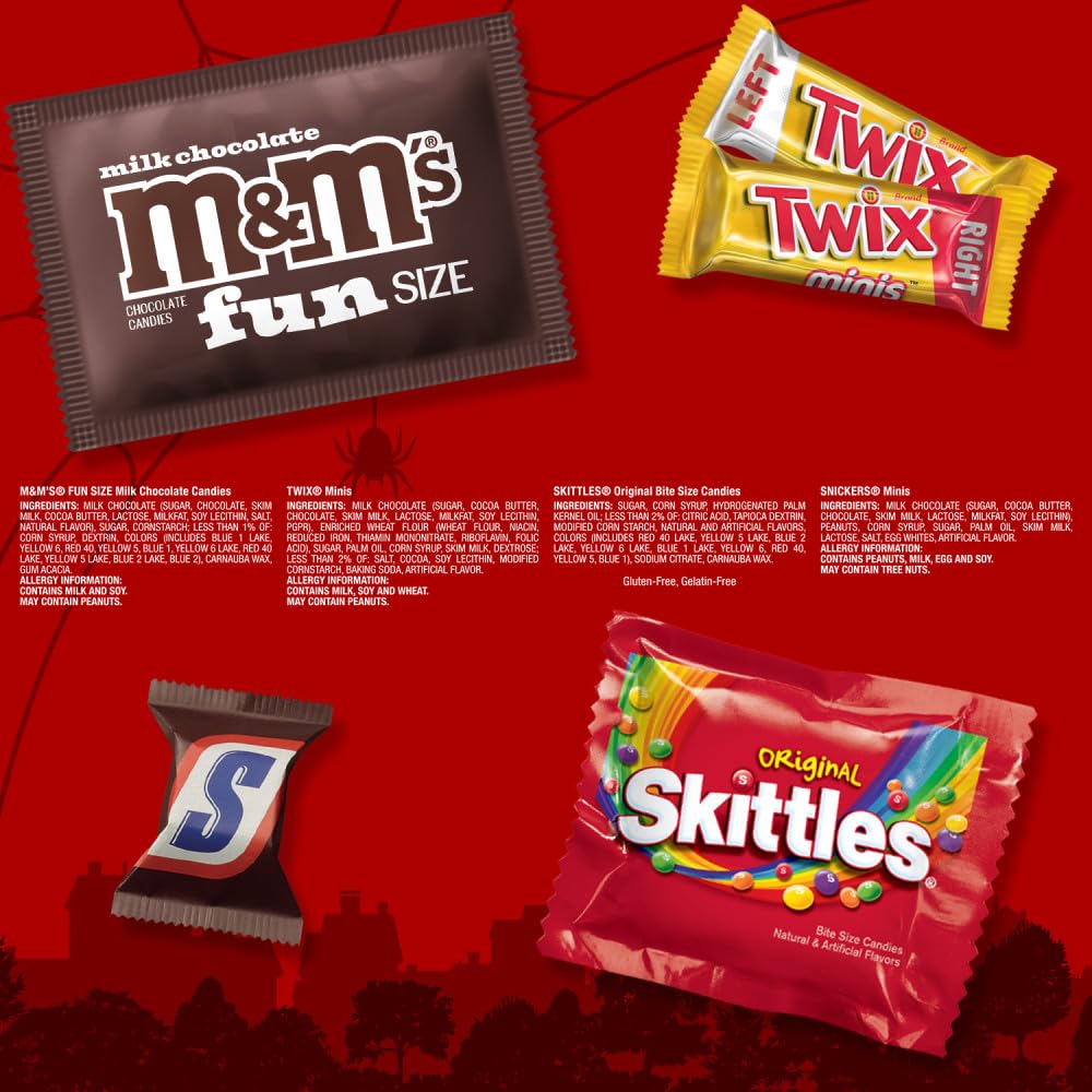 M&MS Milk Chocolate  SNICKERS  SKITTLES Original & TWIX Fun Size and Minis Individually Wrapped Trick or Treat Halloween Candy Variety Pack  60 Ct Bulk Bag