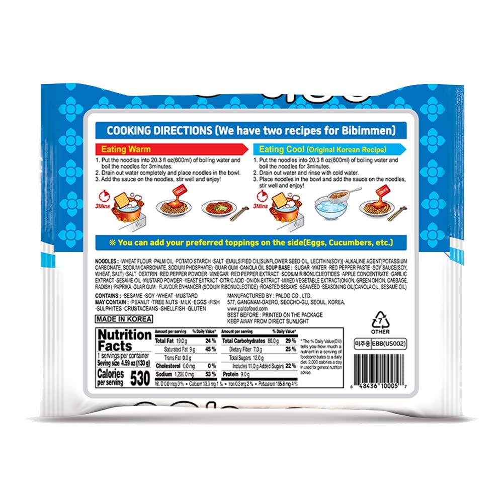 Paldo Korean Bibim-Myun, Cold Noodle Instant Ramen, Sweet Spicy Sauce, 130G (Pack Of 20)