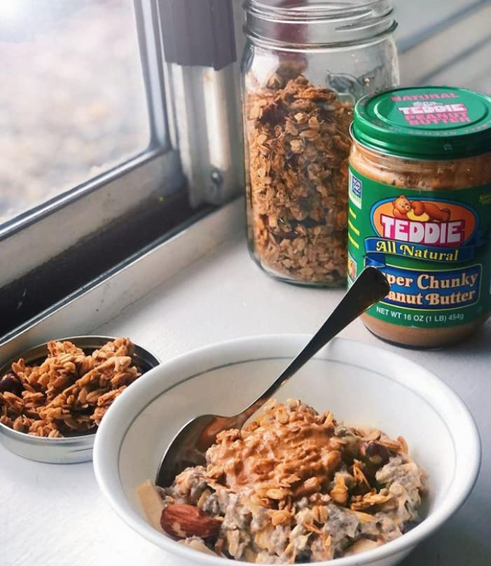 Teddie All Natural Chunky Unsalted Peanut Butter, Gluten Free & Vegan, Plastic Jar (16 Ounce (Pack of 1))