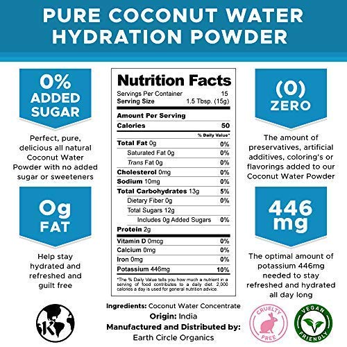 Earth Circle Organics Dried Coconut Water Powder, Unsweetened, Vegan, Gluten Free, 5lbs