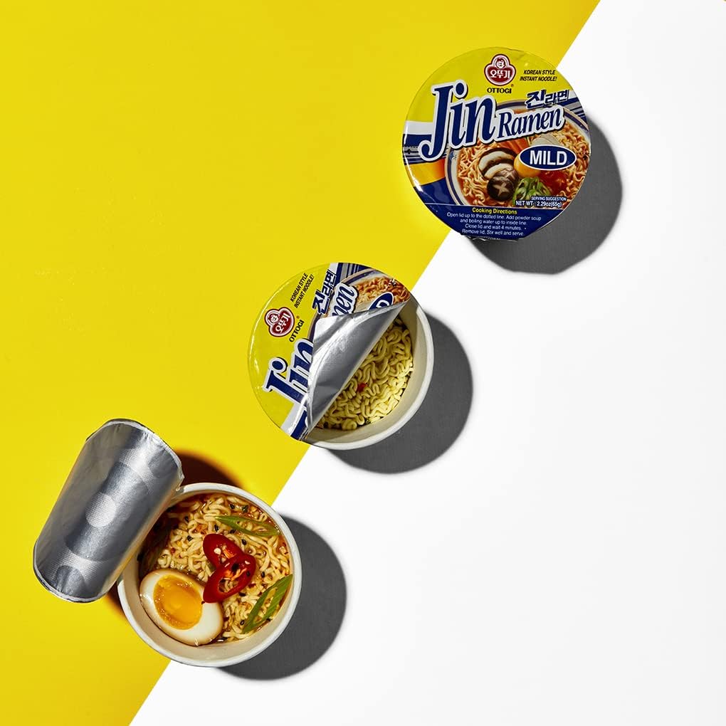 Ottogi JIN RAMEN MILD Instant Noodle Cup, Rich Flavor, 6 Bowls, 110g Each, Microwave Safe