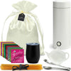 What-a-Surprize Organic Tea Gift Set - 25 Piece Tea Lovers Basket with Portable Kettle - White Kettle - Satin Color