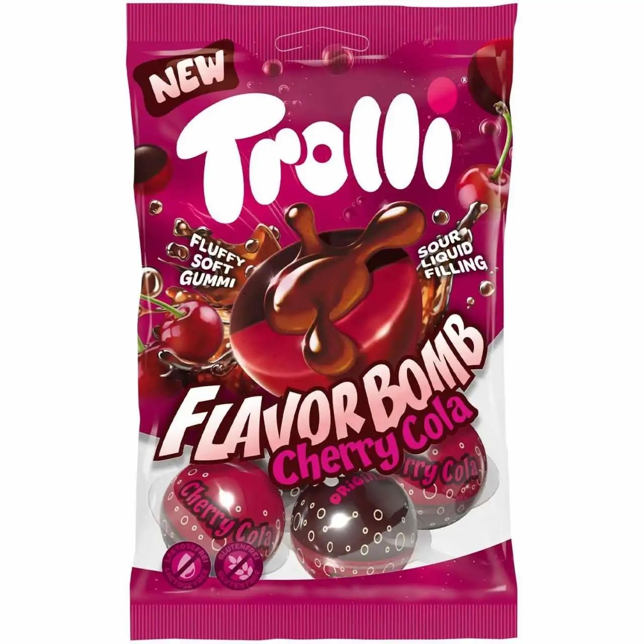 Trolli Gummy Cherry Balls with Liquid Sour Cola Filling, 75g (2.6 oz)