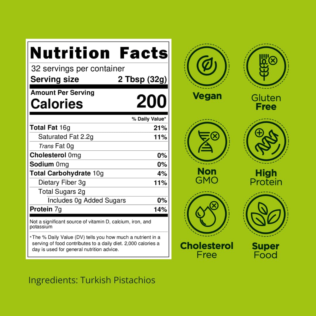 Peppertux Farms 100% Pistachio Butter - Natural Vegan Spread Pistachio Paste For Baking, Cake, Ice Cream, Cookie & More - Gluten