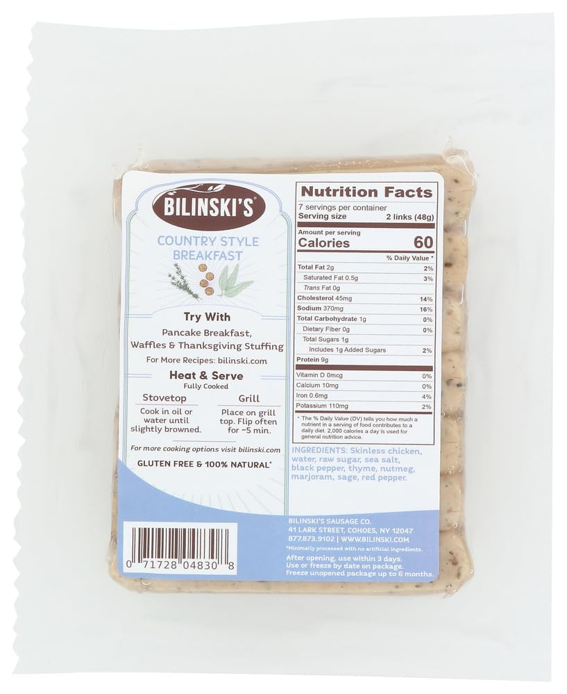 Bilinski Country Style Breakfast Chicken Sausage, 12 Oz