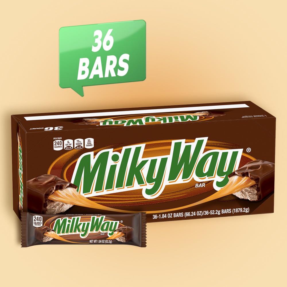 Milky Way Full Size Candy Bars, Milk Chocolate, 1.84 oz, Bulk Pack of 36