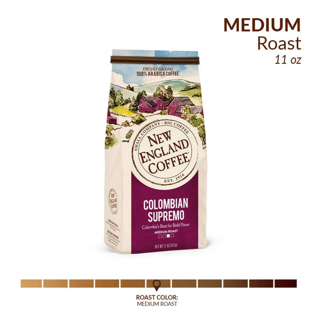 New England Coffee Colombian Supremo Medium Roast Ground Coffee, 11Oz Bag (Pack Of 1)