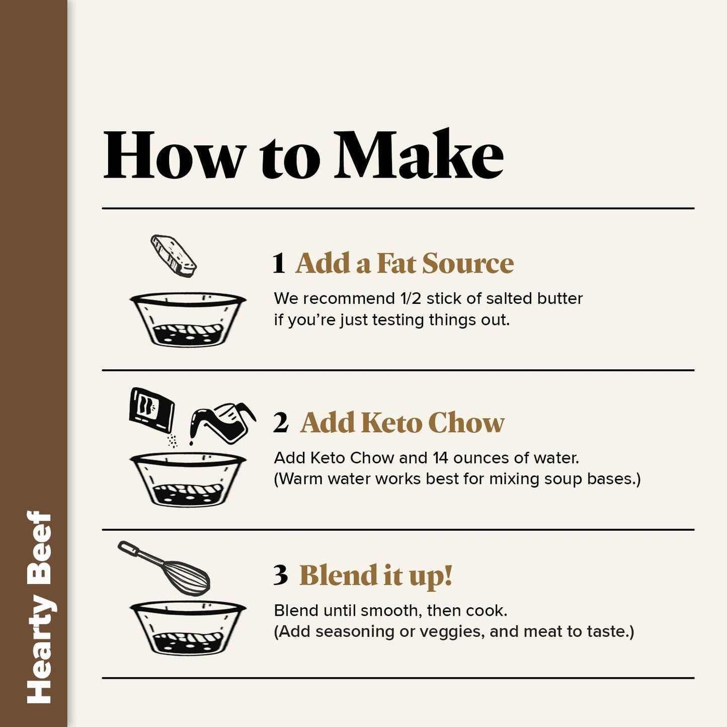 Keto Chow Hearty Beef - Keto Soup Base Powder - Nutritionally Complete - Low Carb - Protein Rich - You Choose The Fat - Single M