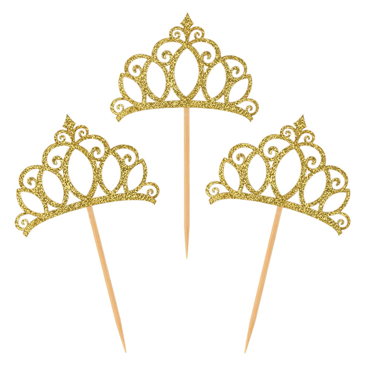 Donoter Gold Princess Crown Cupcake Toppers - 24 Count for Birthday & Baby Shower Party Decorations