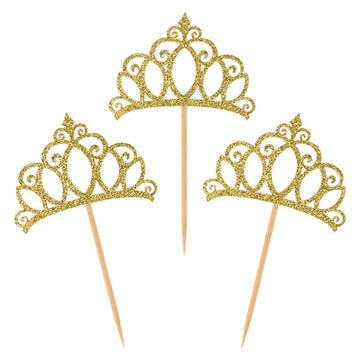 Donoter Gold Princess Crown Cupcake Toppers - 24 Count for Birthday & Baby Shower Party Decorations