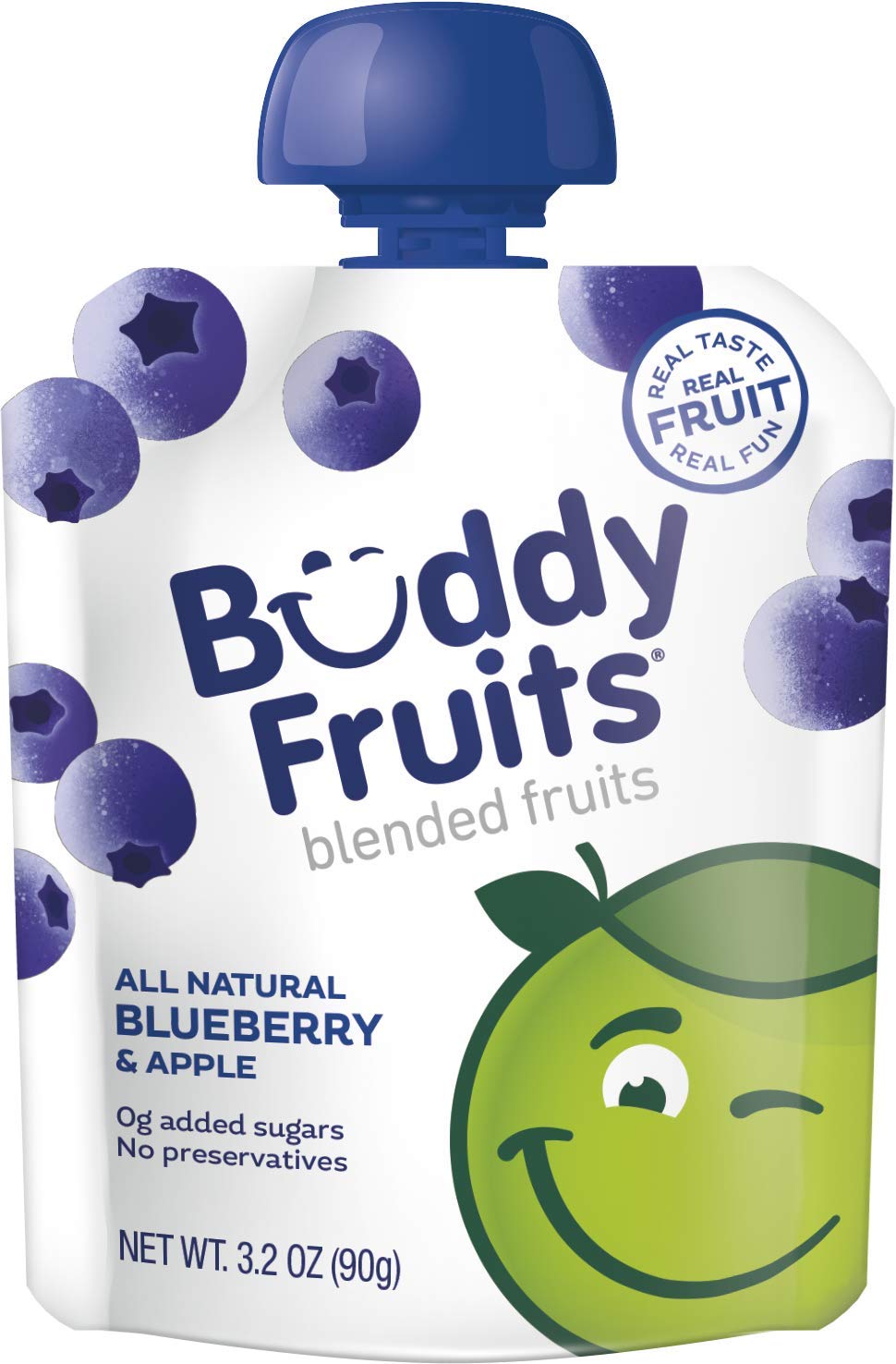 Buddy Fruits Snacks To Go Blueberry Unsweetened Applesauce 3.2Oz Pouch (18Pk) Gluten-Nut-Dairy-Preservatives-Bpa Free, Non Gmo, 