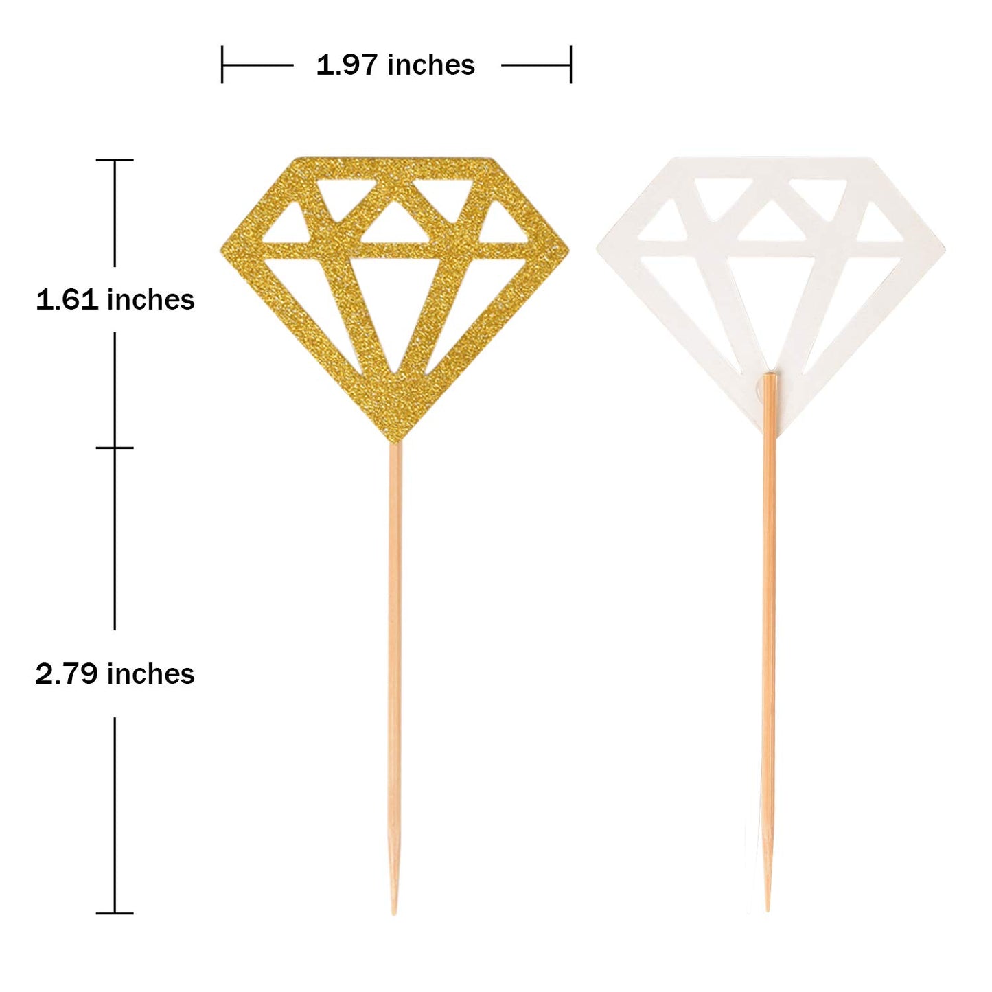 Topoox 50 Pack Gold Glitter Diamond Ring Donut Toppers Cupcake Picks For Bridal Shower Engagement Party Decorations