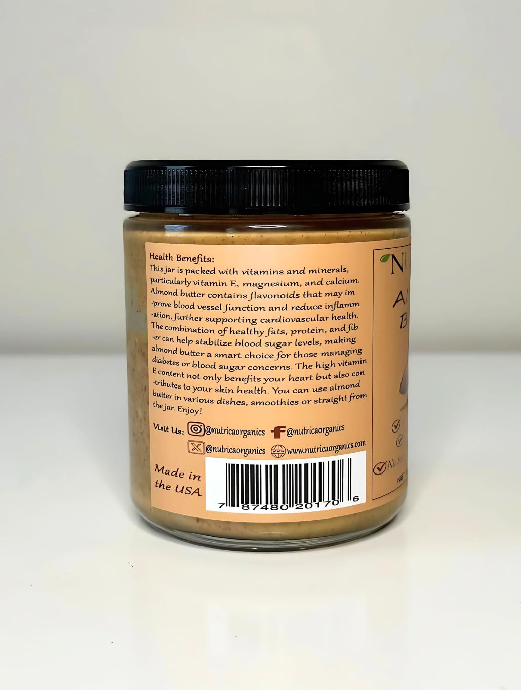 Nutrica Organics Almond Butter, Single Ingredient, No Additives, Vegan, 18.5 Ounce (Pack of 2)