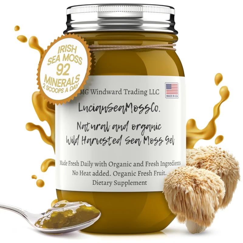 Lion's Mane Mango Sea Moss Gel Organic Fresh Fruit Infused Certified Wild Harvested Irish Sea Moss Gel | Immune and Digestive Su