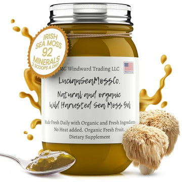 Lion's Mane Mango Sea Moss Gel Organic Fresh Fruit Infused Certified Wild Harvested Irish Sea Moss Gel | Immune and Digestive Su