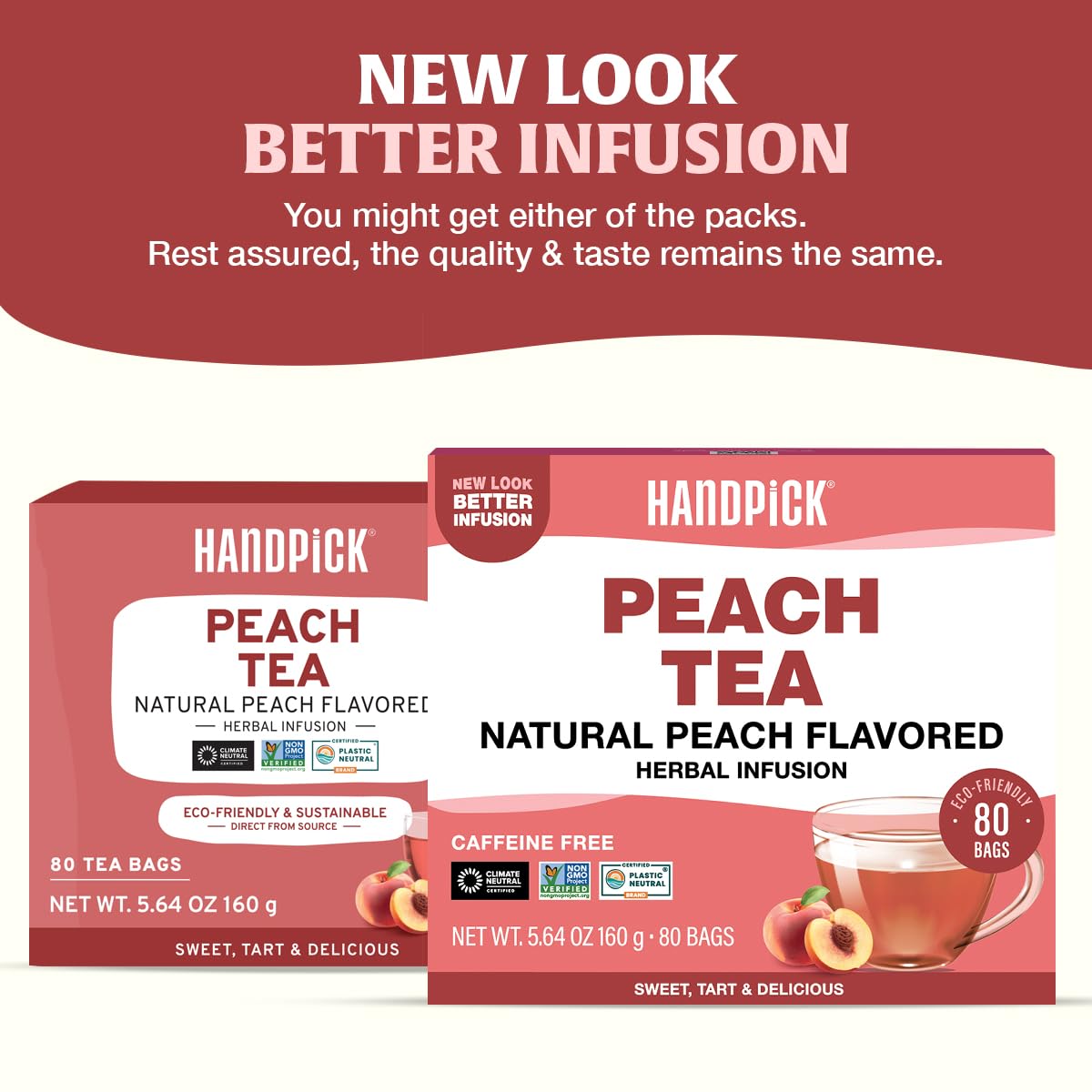 HANDPICK Peach Tea Bags, Herbal Tea with Hibiscus, Cinnamon, Ginger, Caffeine-Free, 80 Count