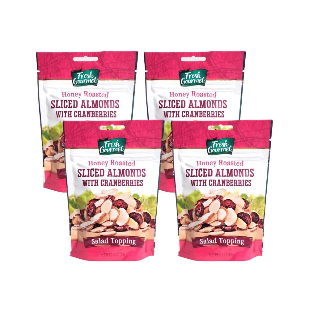 Fresh Gourmet Honey Roasted Sliced Almonds & Cranberries 3.5 Ounce (Pack of 4)